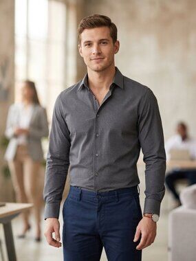 THEORY Long Sleeve Button Down Shirt Blue/Black Vertical Pinstripe Men's Size M